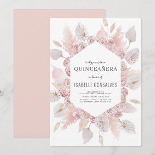 Elegant QUINCEAÑERA Modern Boho Watercolor Pink    Invitation