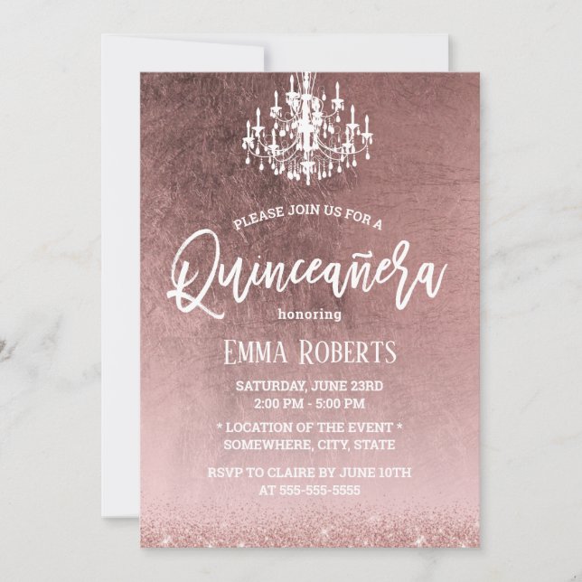 Elegant Quinceanera Modern Rose Gold 15th Birthday Invitation (Front)