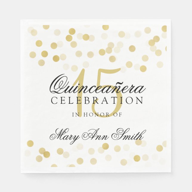 Elegant Quinceanera Party Gold Foil Glitter Lights Napkin (Front)