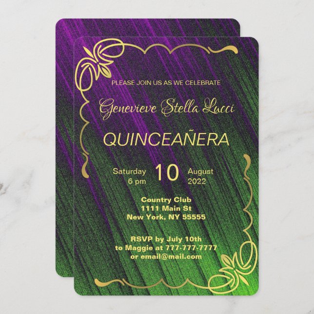 Elegant Quinceañera Party Invitation (Front/Back)