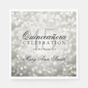 Elegant Quinceanera Party Silver Bokeh Lights Napkin