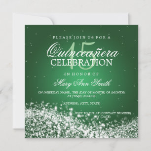 Elegant Quinceanera Party Sparkling Wave 2 Green Invitation
