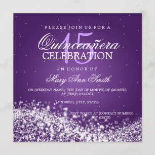 Elegant Quinceanera Party Sparkling Wave 2 Purple Invitation