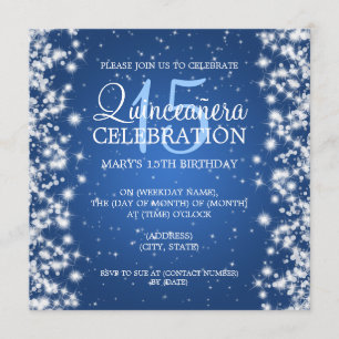 Elegant Quinceañera Party Winter Sparkle 2 Blue Invitation