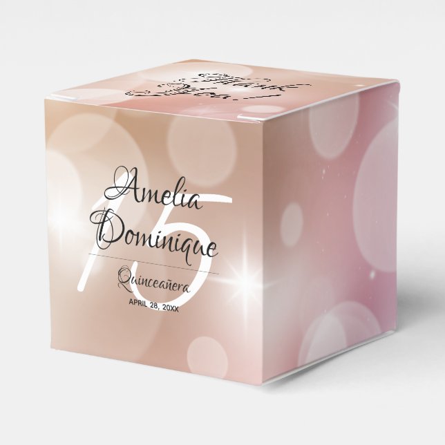 Elegant Quinceañera Pink Blush Bokeh Favour Box (Front Side)