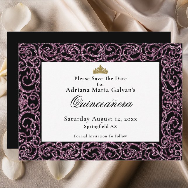 Elegant Quinceanera Pink Scrollwork Save The Date (Creator Uploaded)