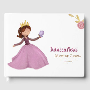 Elegant quinceañera princess with butterfly guest book