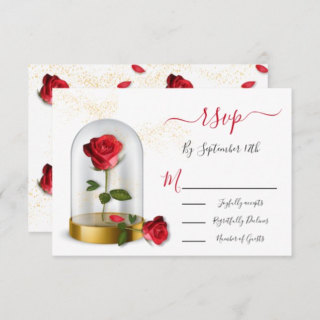 Elegant Quinceañera Red Rose response cards RSVP (Front/Back)