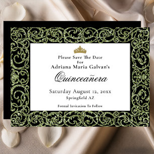 Elegant Quinceanera Sage Scrollwork Save The Date