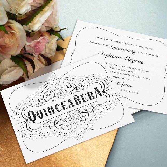 Elegant Quinceañera South Western Black and White Invitation (Creator Uploaded)