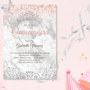 Elegant Quinceañera Tiara Pink Glitter Party Invitation
