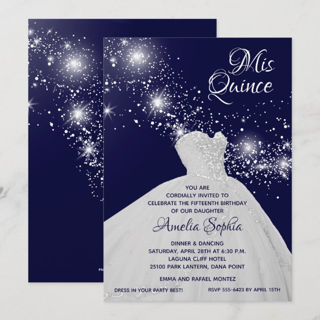 Elegant Quinceañera White Gown Invitations (Front/Back)