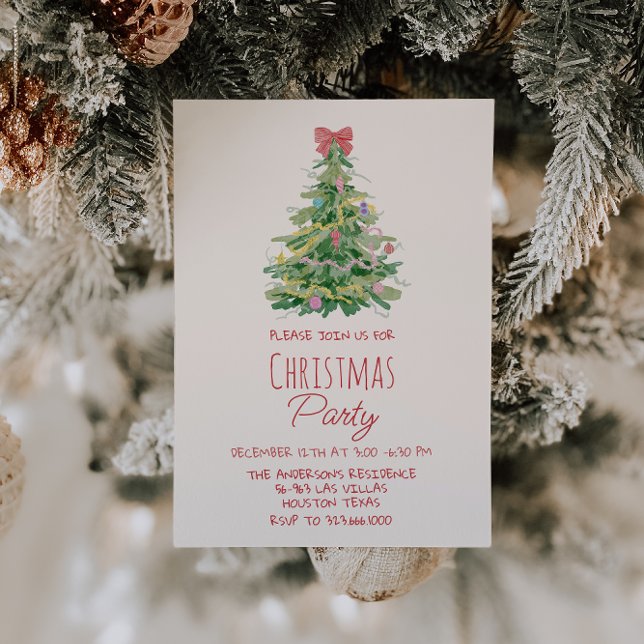 Elegant Quirky Colourful Christmas Bow Tree Party Invitation (Creator Uploaded)