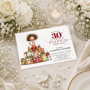 Elegant Quirky Woman 30th Birthday Burgundy Party Invitation