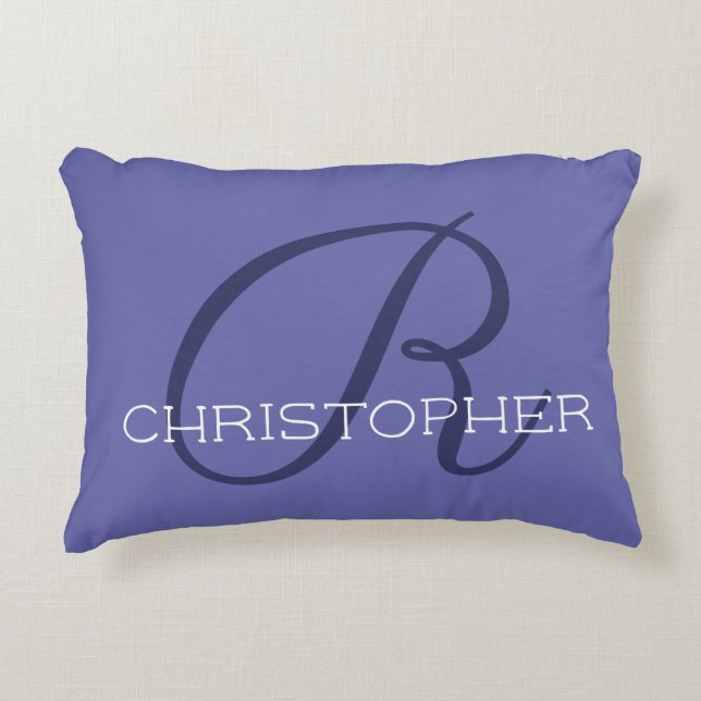 Elegant R Initial Name Stylish Periwinkle Blue Decorative Cushion (Front)
