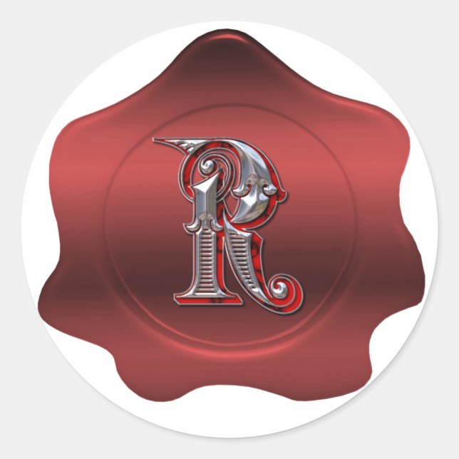 Elegant R Monogram Red Wax Seal Look Sticker (Front)