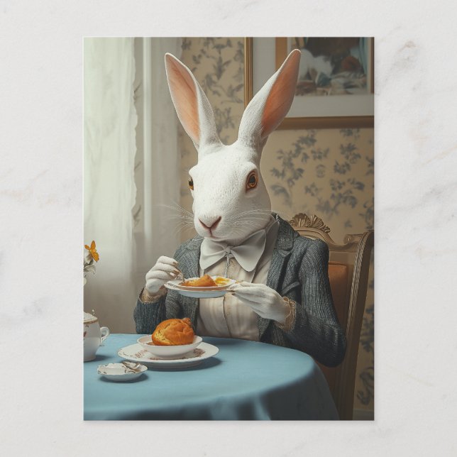 Elegant Rabbit at Tea Time Postcard (Front)