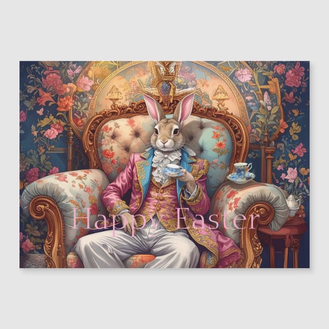 Elegant rabbit Drinking Tea Happy Easter (Front)