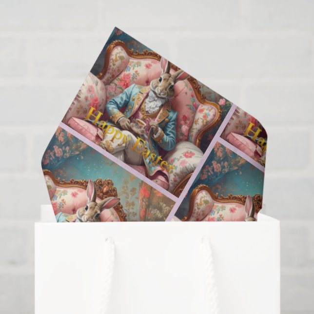 Elegant rabbit Drinking Tea Happy Easter Tissue Paper (Gift Bag)