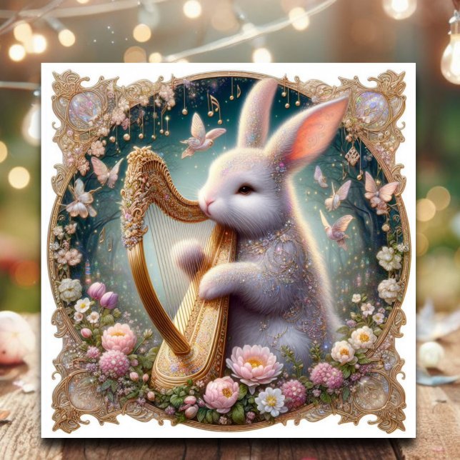 Elegant Rabbit Flowers Music Art Nouveau  Holiday Card (Creator Uploaded)