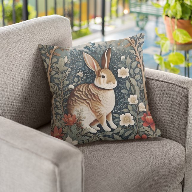 Elegant Rabbit Framed By Flowers and Leaves Cushion (Creator Uploaded)
