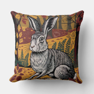 Elegant Rabbit in Autumn Forest Cushion