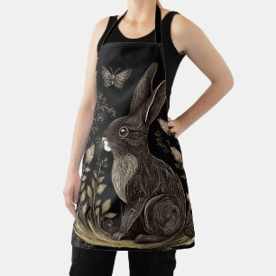 Elegant Rabbit in Black and Beige Apron