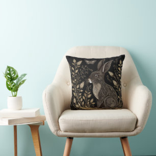Elegant Rabbit in Black and Beige Cushion