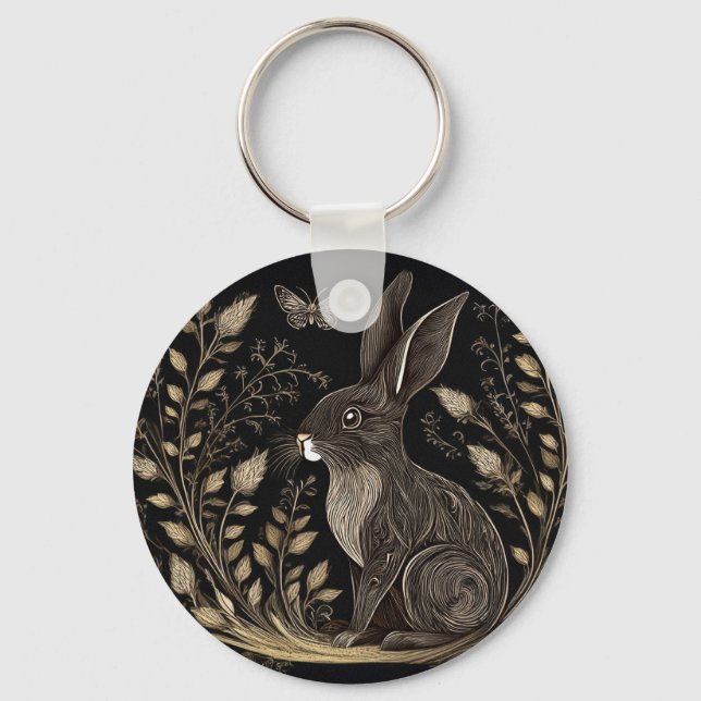Elegant Rabbit in Black and Beige Key Ring (Front)