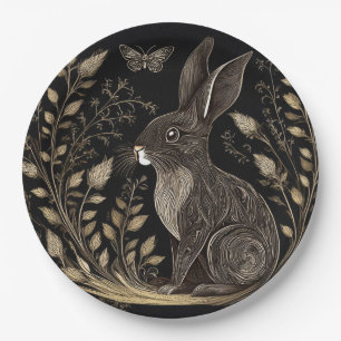 Elegant Rabbit in Black and Beige Paper Plate