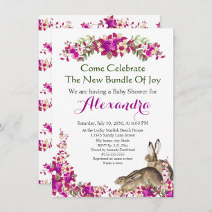 Elegant Rabbit Pink Floral Baby Shower invitation