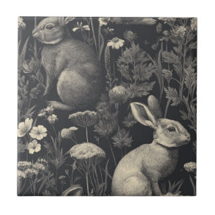 Elegant Rabbit Toile Floral Vintage Pattern (10) Ceramic Tile