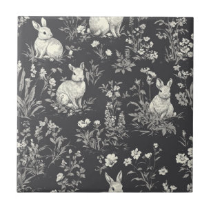 Elegant Rabbit Toile Floral Vintage Pattern (3) Ceramic Tile