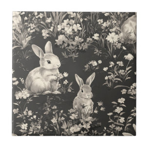 Elegant Rabbit Toile Floral Vintage Pattern (4) Ceramic Tile