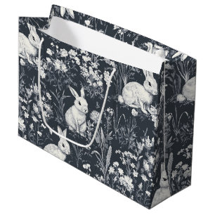 Elegant Rabbit Toile Floral Vintage Pattern (5) Large Gift Bag