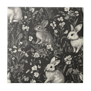 Elegant Rabbit Toile Floral Vintage Pattern (7) Ceramic Tile