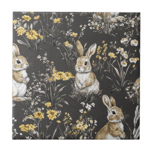 Elegant Rabbit Toile Floral Vintage Pattern (9) Ceramic Tile