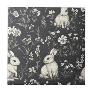 Elegant Rabbit Toile Floral Vintage Pattern Ceramic Tile