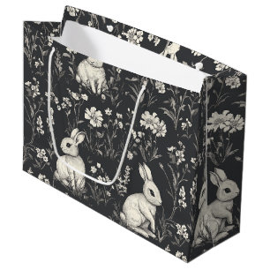 Elegant Rabbit Toile Floral Vintage Pattern Large Gift Bag