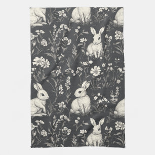 Elegant Rabbit Toile Floral Vintage Pattern Tea Towel