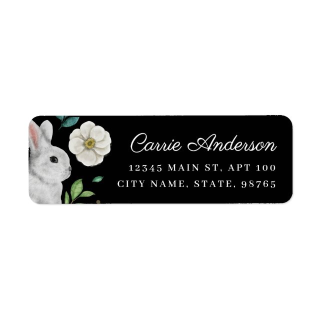 Elegant Rabbit & White Rose Spring Address Return Address Label (Front)