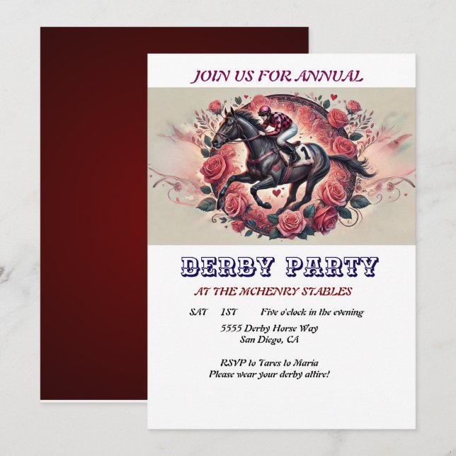 Elegant Race Horse Derby Party Birthday Invitation (Front/Back)