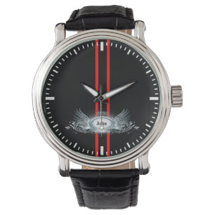 Elegant Racing Stripes Personalised Men's Watch