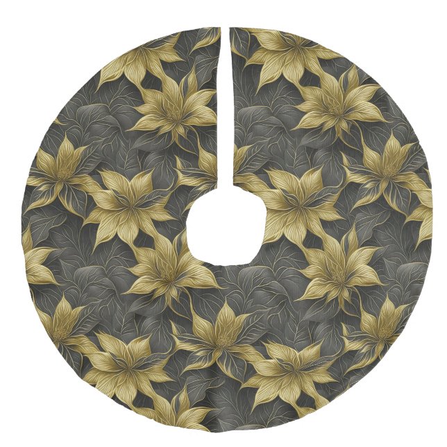 Elegant Radiance Poinsettia Delight Faux Linen Tree Skirt (Front)