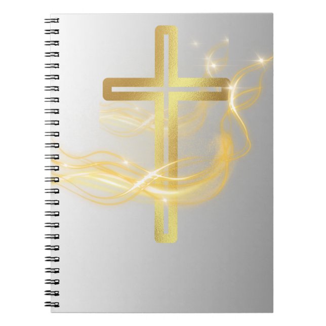 Elegant Radiant Golden Cross on Silver notebook (Front)