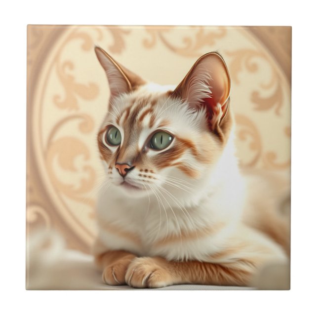Elegant Ragdoll Cat in Art Nouveau Ceramic Tile (Front)