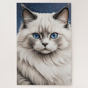 Elegant Ragdoll Cat Portrait Artwork Blue Eyes  Jigsaw Puzzle
