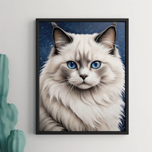 Elegant Ragdoll Cat Portrait Artwork Blue Eyes  Poster