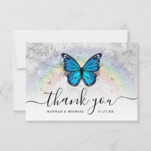 Elegant Rainbow and Blue Butterfly Wedding Thank You Card