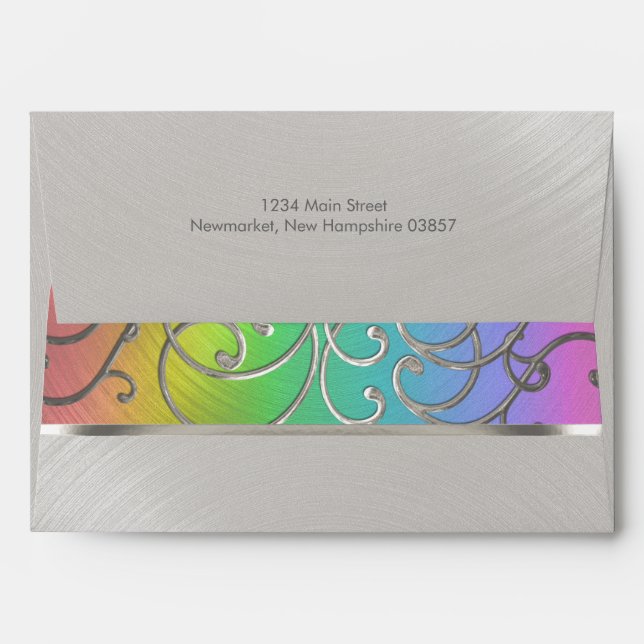 Elegant Rainbow and Silver Filigree Envelopes (Back (Top Flap))